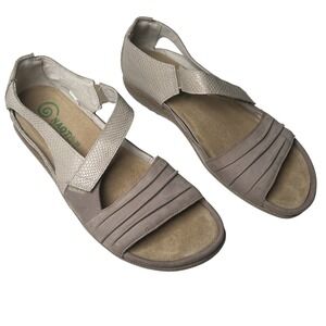 Naot Women's Papaki Sandal Sz US 7 EU38 Stone Nubuck Beige Lizard Ruched Leather